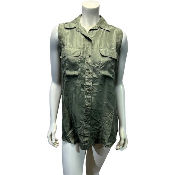Stunt Collections Small Earthy Green Silk Sleeveless Blouse - Good Condition - Picture 9 of 12